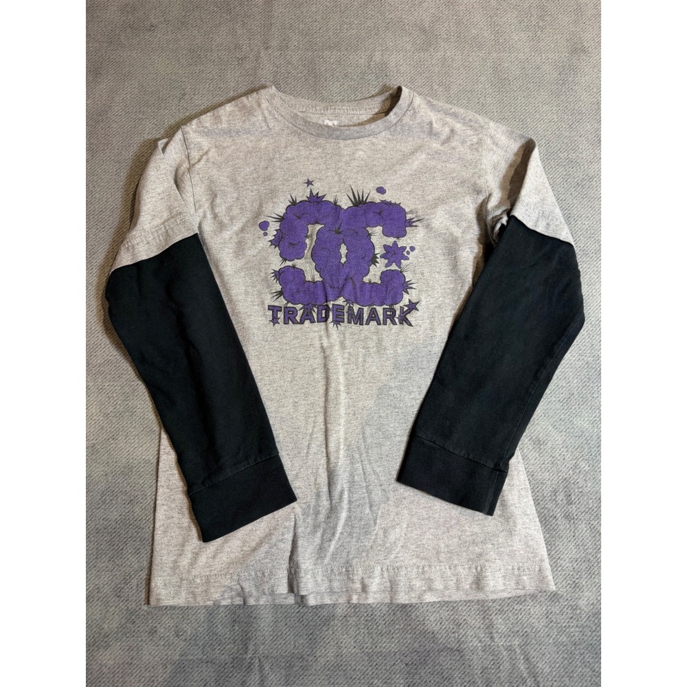 DC Shoes Kids Long Sleeve Graphic T-Shirt Gray Black Purple Logo Skate  Small
